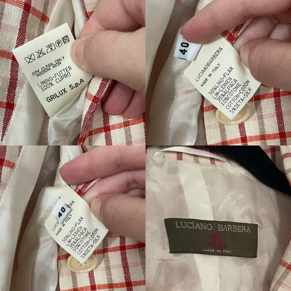 Women's Luciano Barbera Blazer Made in Italy Linen Plaid Size 40 IT - US Small